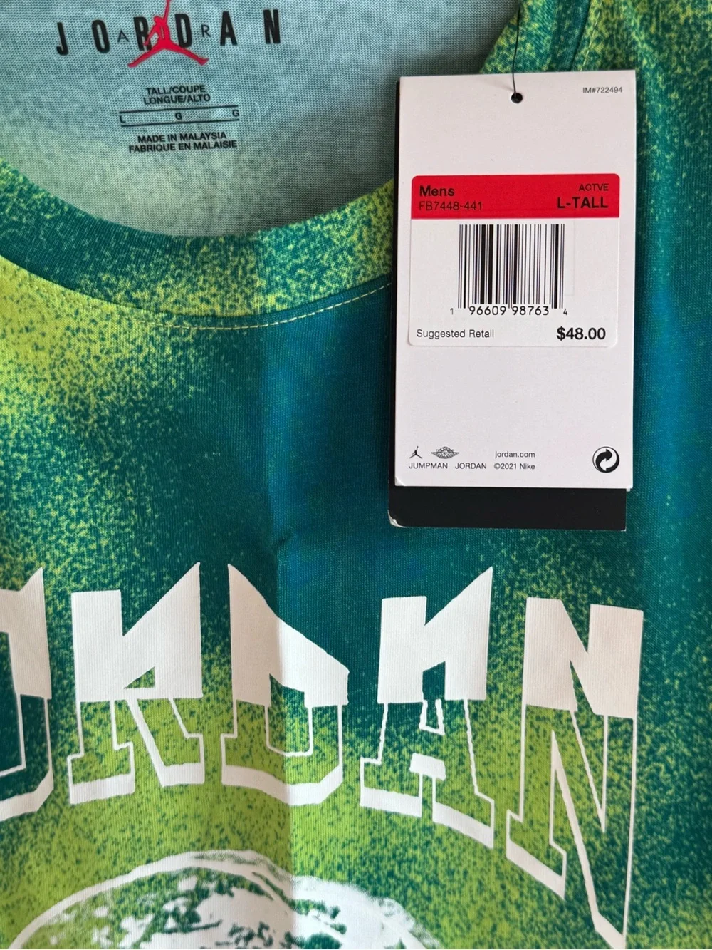 Jordan‎ Green Teal Graphic Tee nwt